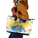 Personalized Canary Islands Leather Tote Bag Coat Of Arms Argyranthemum Frutescens