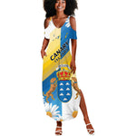Personalized Canary Islands Summer Maxi Dress Coat Of Arms Argyranthemum Frutescens