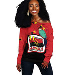 Happy Angola Independence Day Off Shoulder Sweater With Red-crested Turaco - African Pride