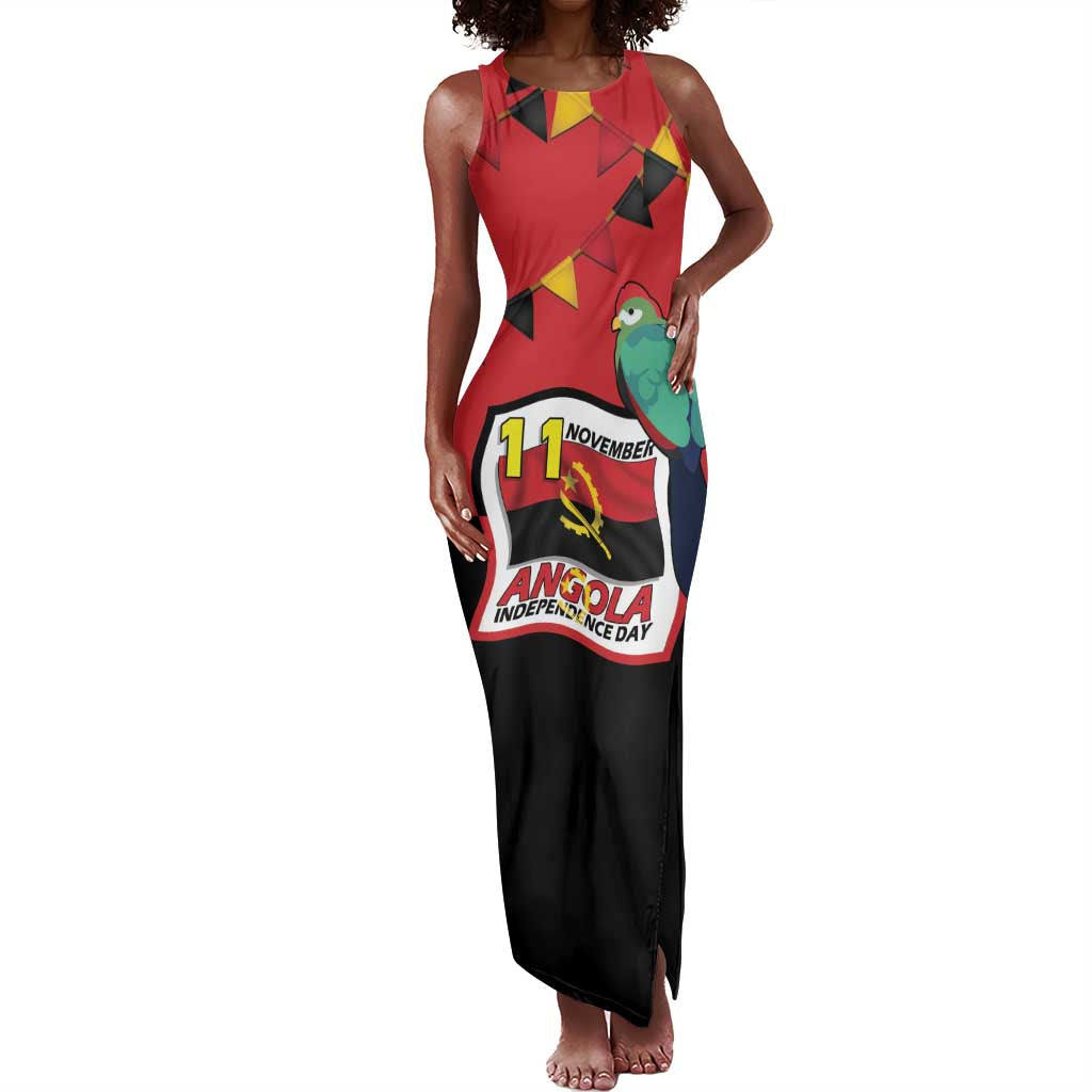 Happy Angola Independence Day Tank Maxi Dress With Red-crested Turaco - African Pride