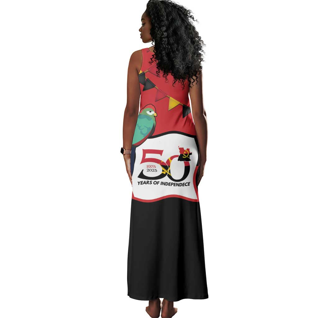 Happy Angola Independence Day Tank Maxi Dress With Red-crested Turaco - African Pride
