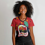 Happy Angola Independence Day Women V-Neck T-Shirt With Red-crested Turaco - African Pride