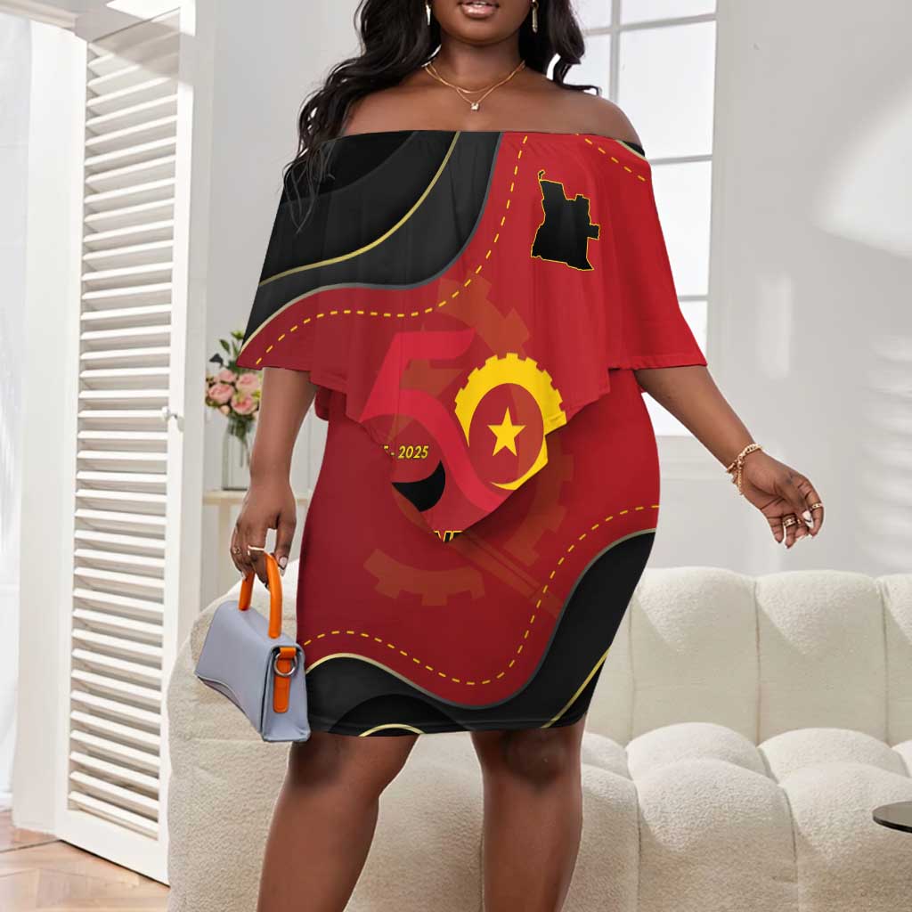 Personalized Dia da Independencia de Angola Off Shoulder Short Dress Virtus Unita Fortior - African Pride