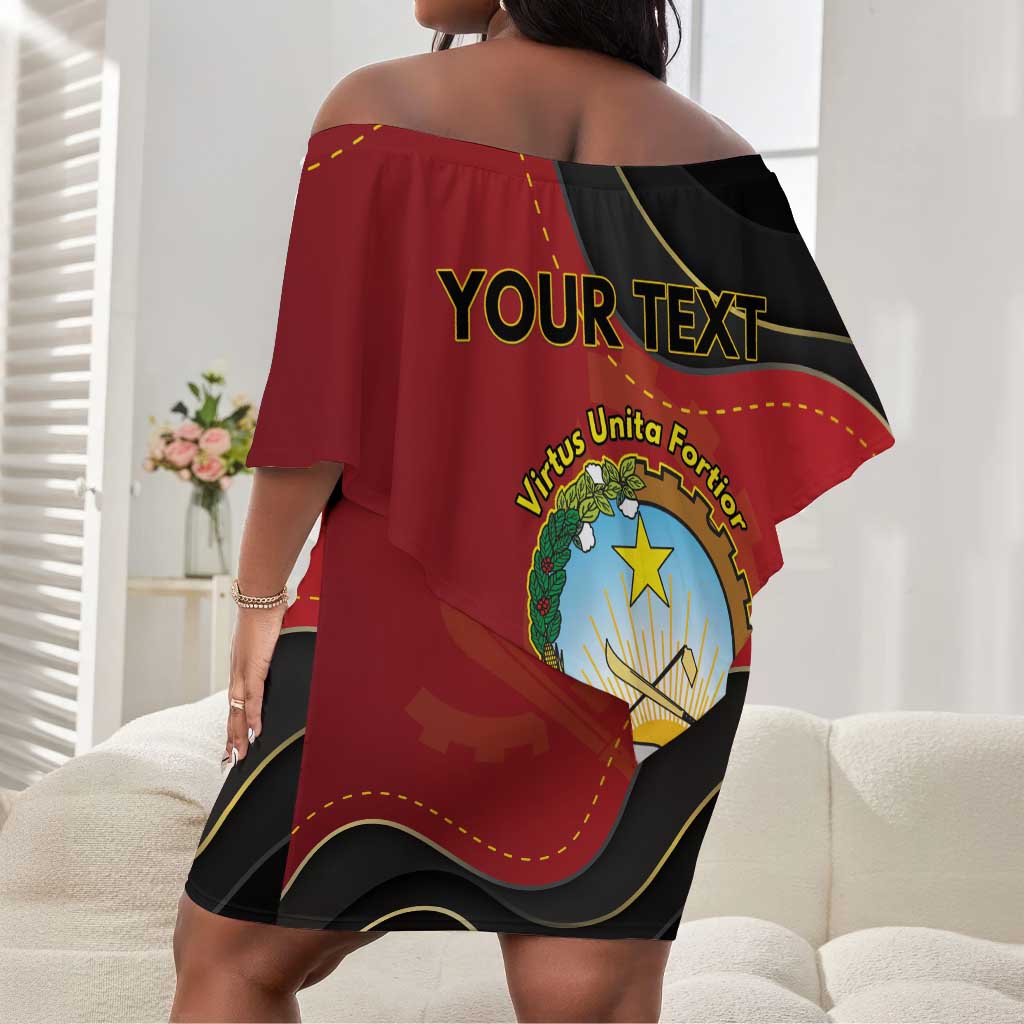 Personalized Dia da Independencia de Angola Off Shoulder Short Dress Virtus Unita Fortior - African Pride