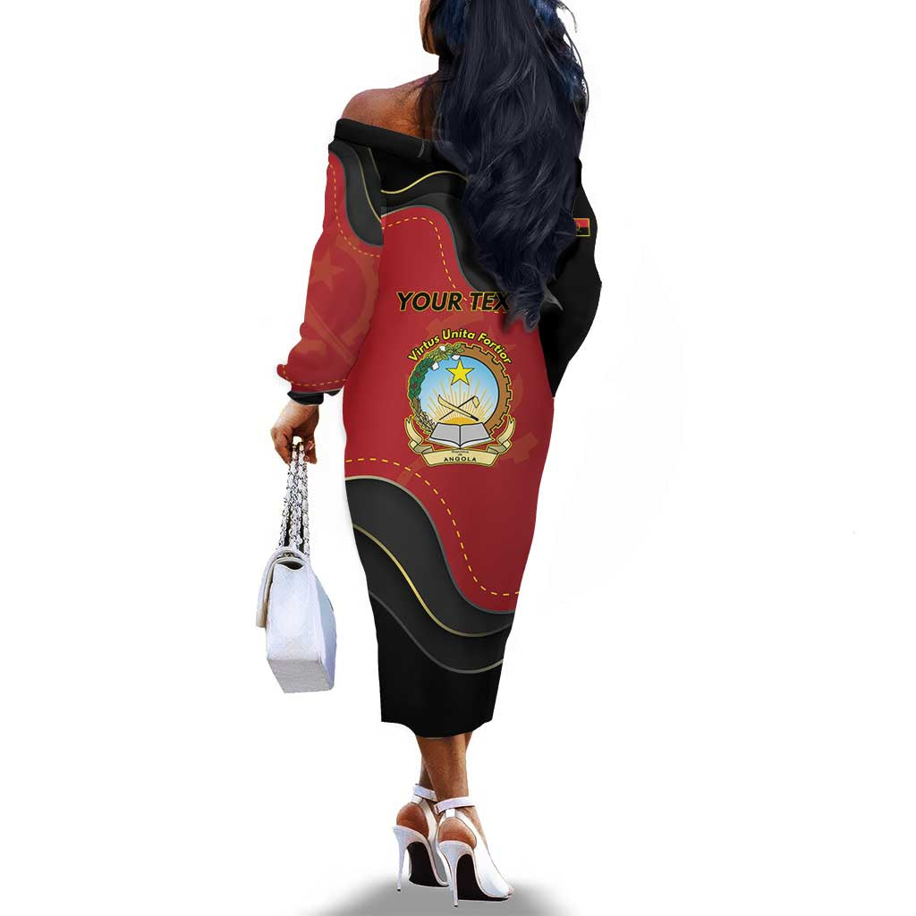 Personalized Dia da Independencia de Angola Off The Shoulder Long Sleeve Dress Virtus Unita Fortior - African Pride