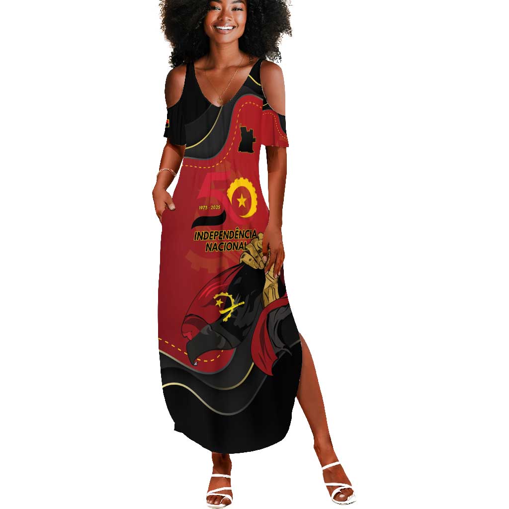 Personalized Dia da Independencia de Angola Summer Maxi Dress Virtus Unita Fortior - African Pride