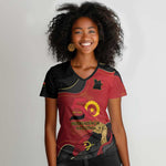 Personalized Dia da Independencia de Angola Women V-Neck T-Shirt Virtus Unita Fortior - African Pride