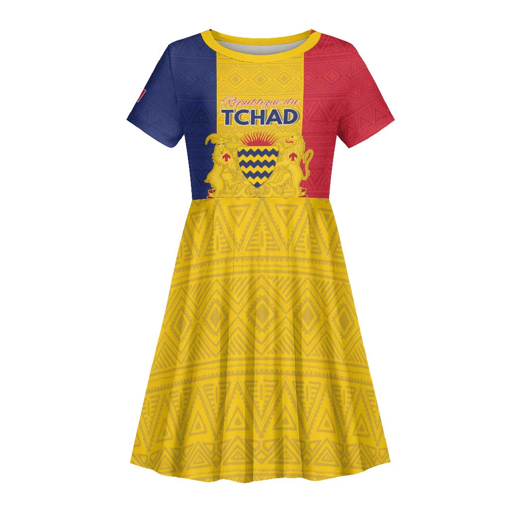 Personalized Chad Flag Style Kid Short Sleeve Dress African Pattern - African Pride