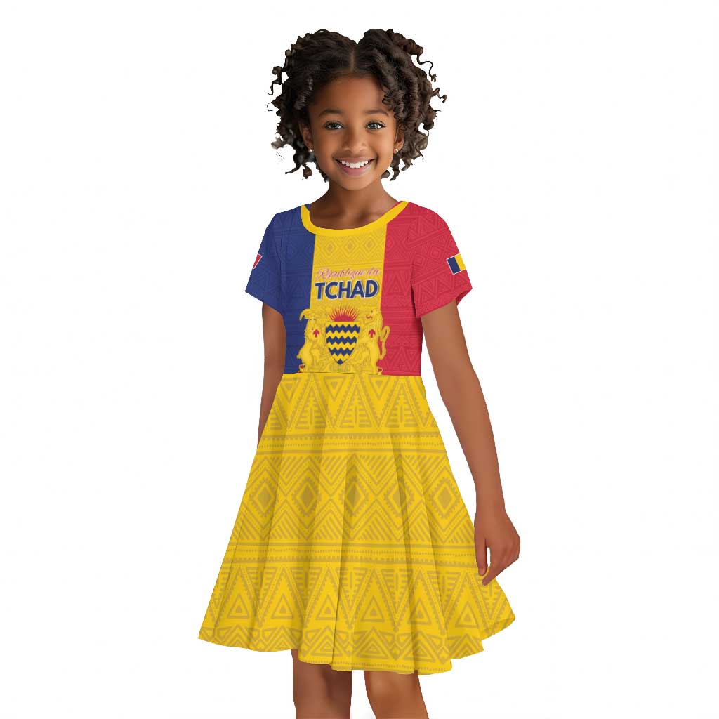 Personalized Chad Flag Style Kid Short Sleeve Dress African Pattern - African Pride