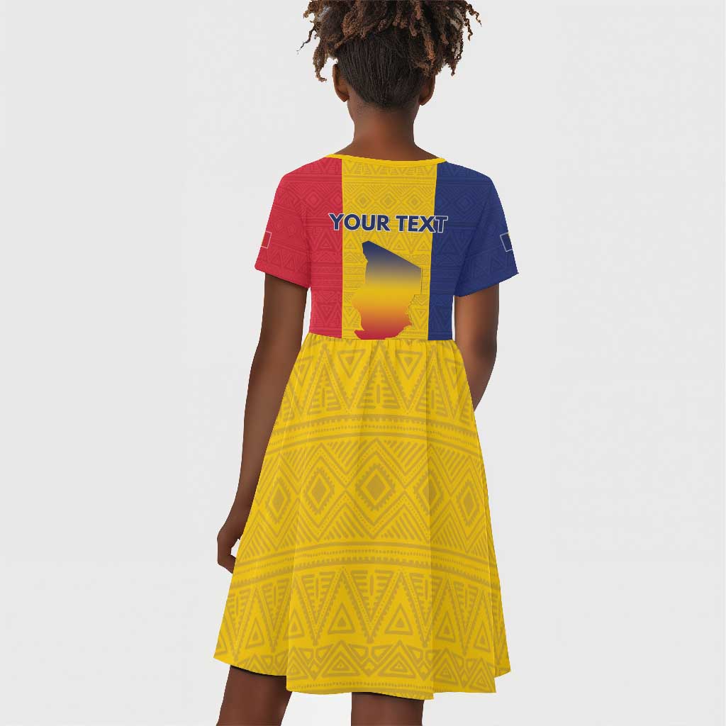 Personalized Chad Flag Style Kid Short Sleeve Dress African Pattern - African Pride