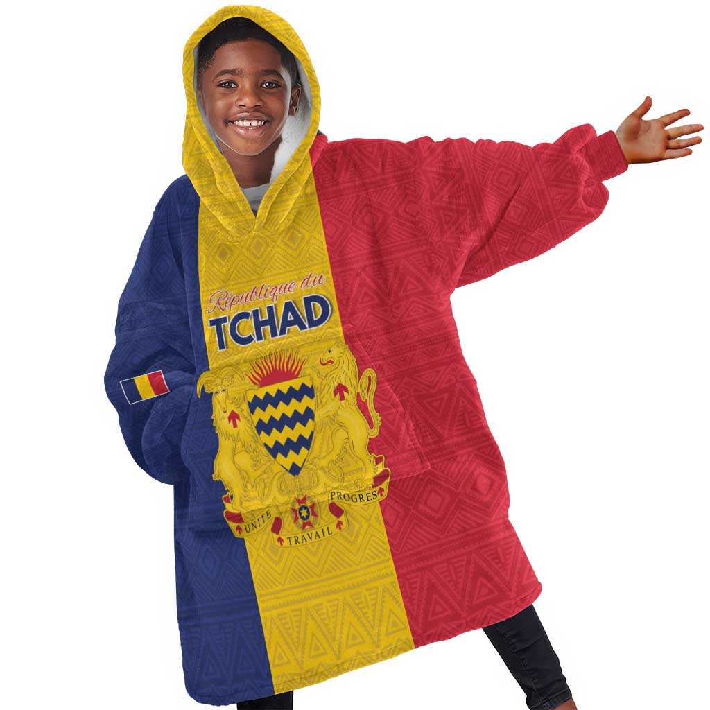Personalized Chad Flag Style Kid Wearable Blanket Hoodie African Pattern - African Pride