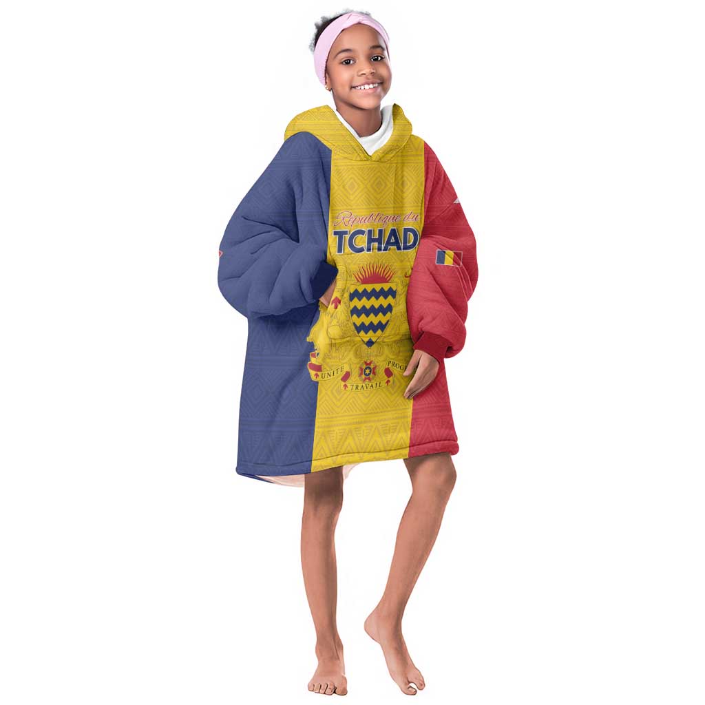 Personalized Chad Flag Style Kid Wearable Blanket Hoodie African Pattern - African Pride