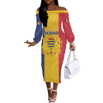 Personalized Chad Flag Style Off The Shoulder Long Sleeve Dress African Pattern - African Pride