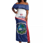 Personalised Liberia African Off Shoulder Maxi Dress Coat Of Arms Flag