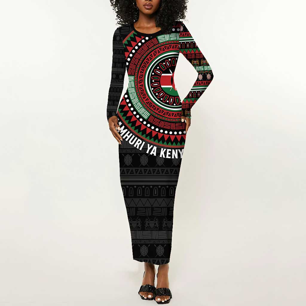 Personalised Kenya African Tribal Pattern Long Sleeve Bodycon Dress Chest Arm Tattoo LT15