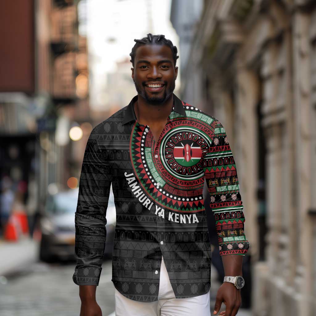 Personalised Kenya African Tribal Pattern Long Sleeve Button Shirt Chest Arm Tattoo