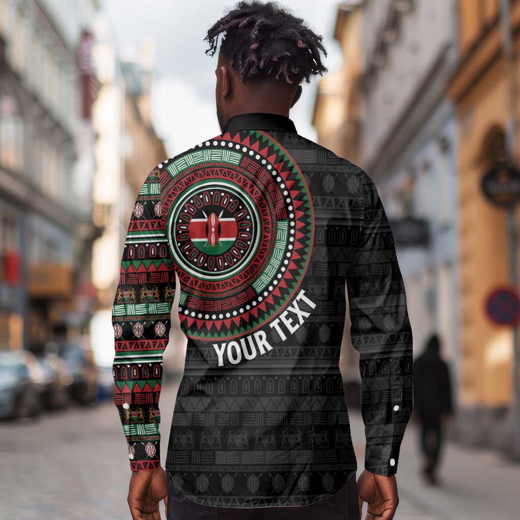 Personalised Kenya African Tribal Pattern Long Sleeve Button Shirt Chest Arm Tattoo