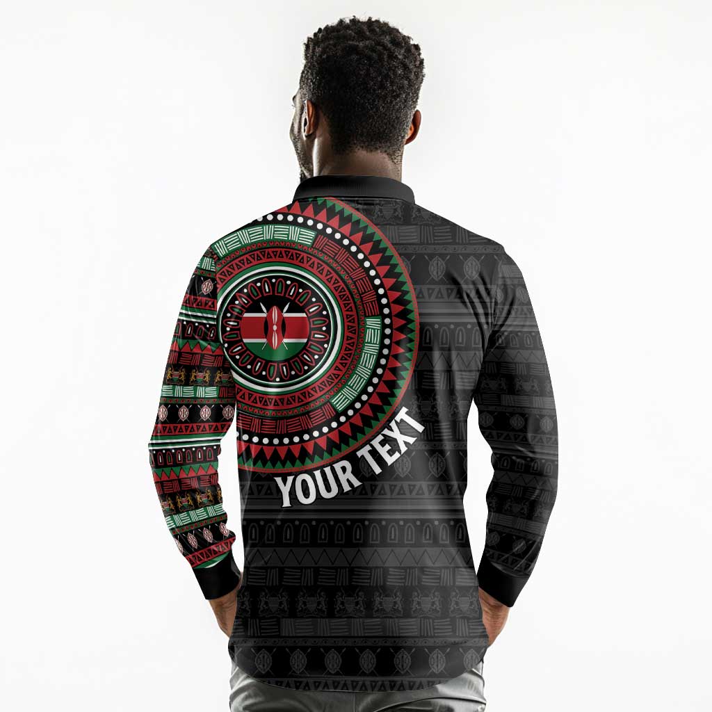 Personalised Kenya African Tribal Pattern Long Sleeve Polo Shirt Chest Arm Tattoo