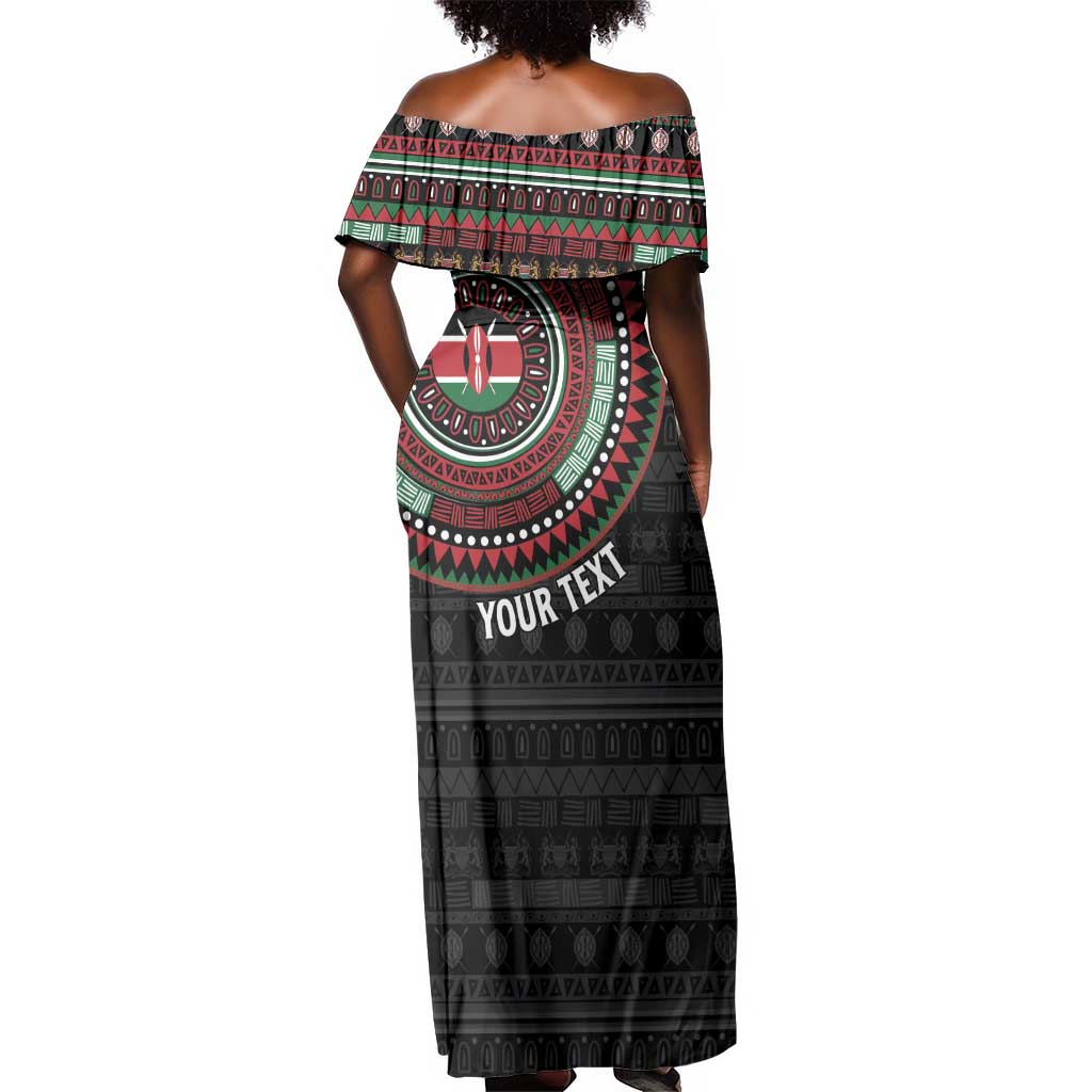 Personalised Kenya African Tribal Pattern Off Shoulder Maxi Dress Chest Arm Tattoo