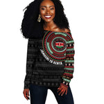 Personalised Kenya African Tribal Pattern Off Shoulder Sweater Chest Arm Tattoo