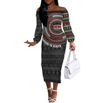 Personalised Kenya African Tribal Pattern Off The Shoulder Long Sleeve Dress Chest Arm Tattoo