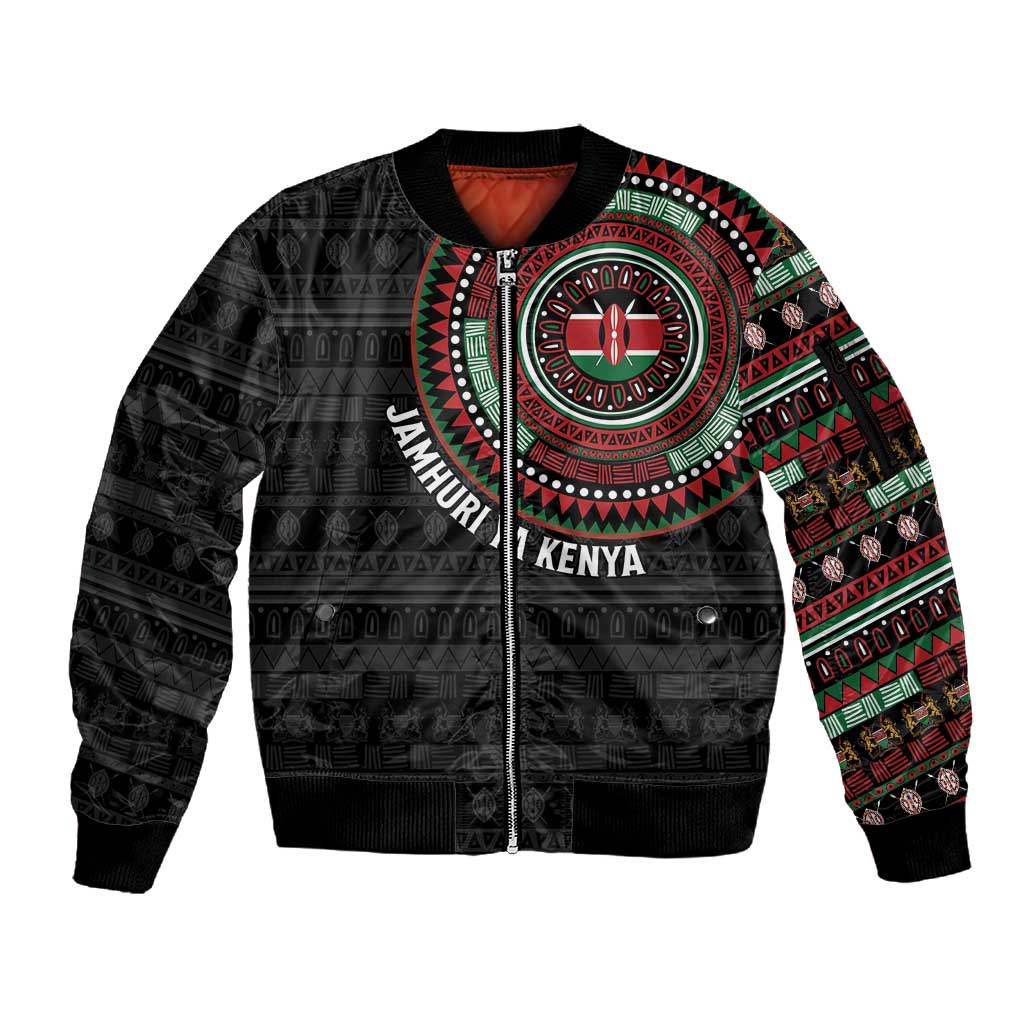 Personalised Kenya African Tribal Pattern Sleeve Zip Bomber Jacket Chest Arm Tattoo