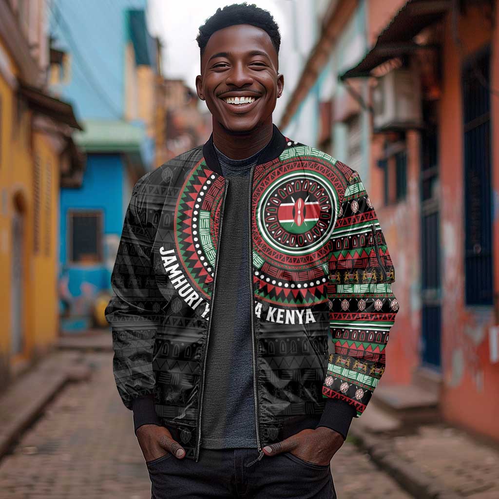 Personalised Kenya African Tribal Pattern Sleeve Zip Bomber Jacket Chest Arm Tattoo