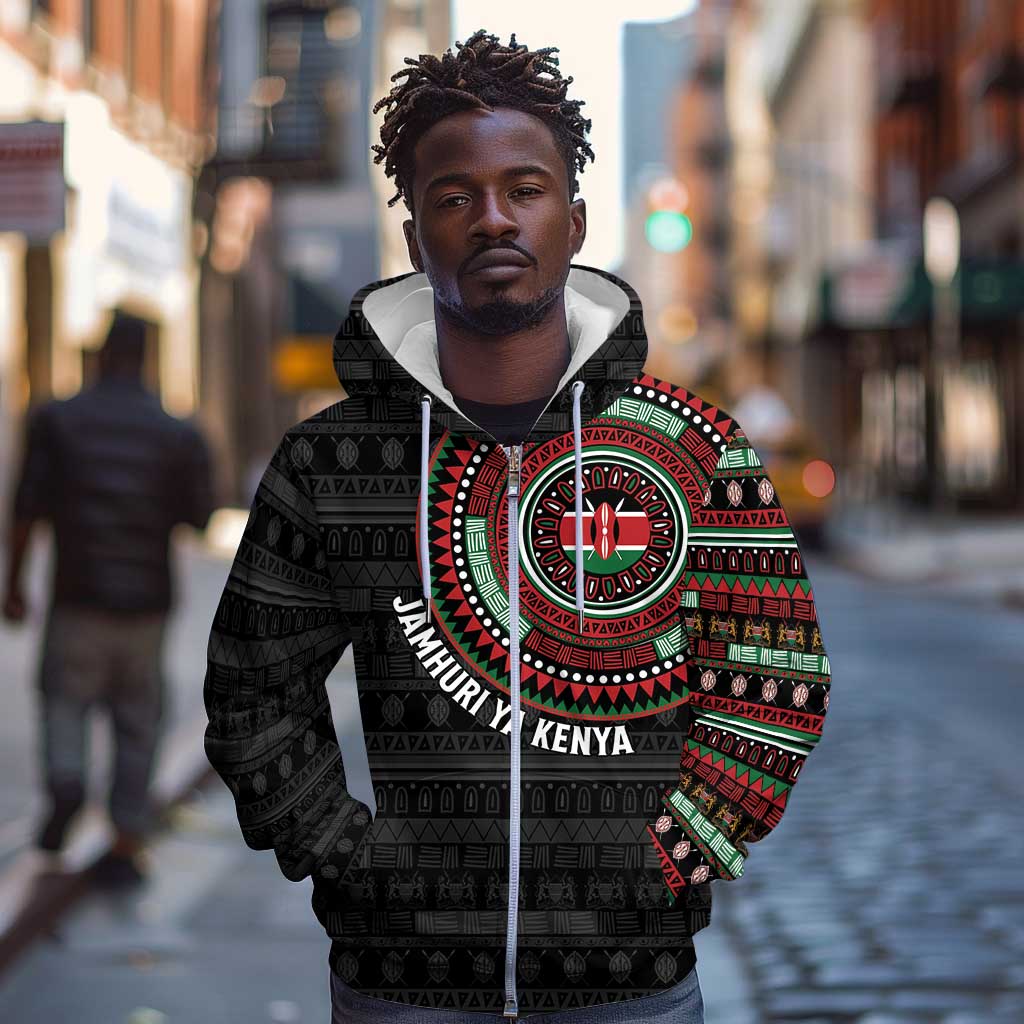 Personalised Kenya African Tribal Pattern Zip Hoodie Chest Arm Tattoo