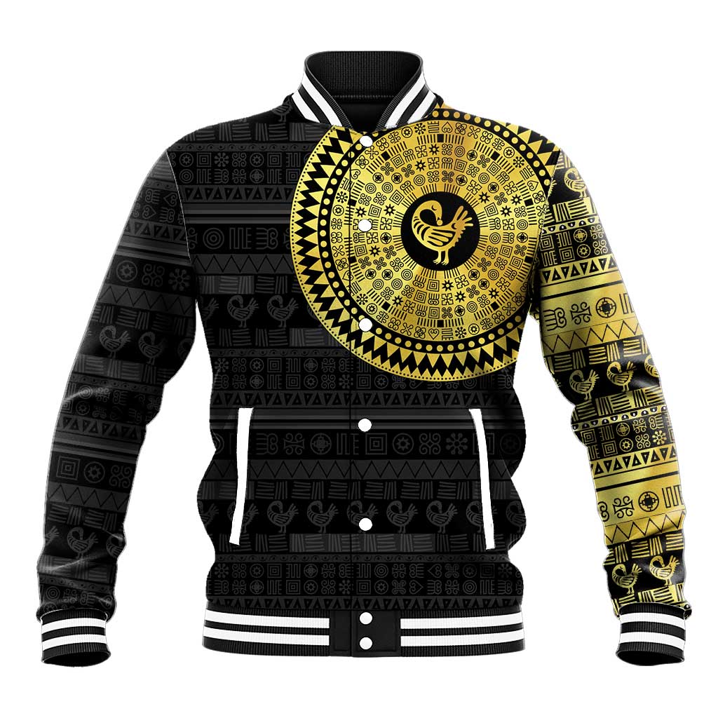African Adinkra Baseball Jacket Sankofa Bird - Gold Version - Chest Arm Tattoo