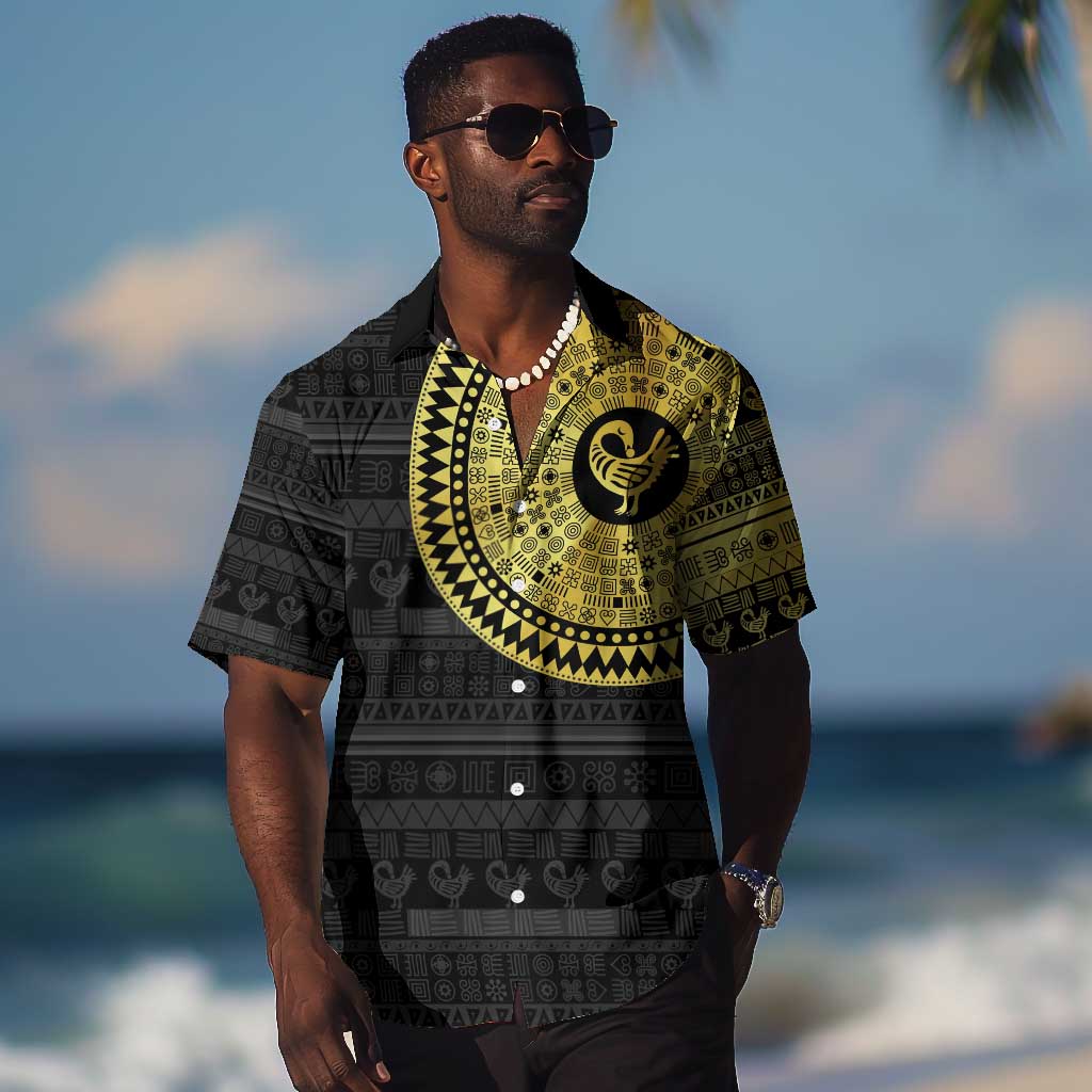 African Adinkra Hawaiian Shirt Sankofa Bird - Gold Version - Chest Arm Tattoo
