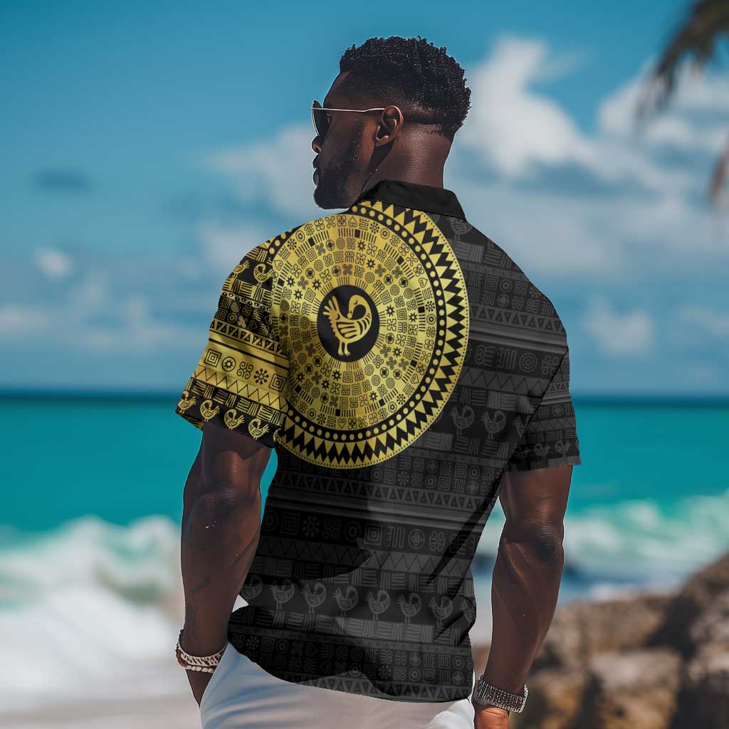 African Adinkra Hawaiian Shirt Sankofa Bird - Gold Version - Chest Arm Tattoo