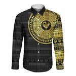African Adinkra Long Sleeve Button Shirt Sankofa Bird - Gold Version - Chest Arm Tattoo