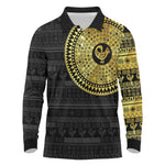 African Adinkra Long Sleeve Polo Shirt Sankofa Bird - Gold Version - Chest Arm Tattoo