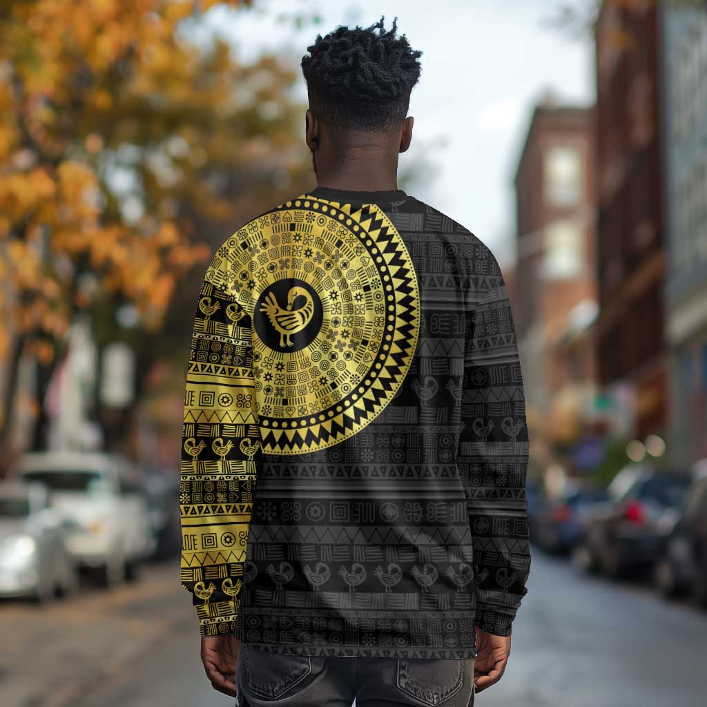 African Adinkra Long Sleeve Shirt Sankofa Bird - Gold Version - Chest Arm Tattoo