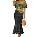 African Adinkra Mermaid Dress Sankofa Bird - Gold Version - Chest Arm Tattoo