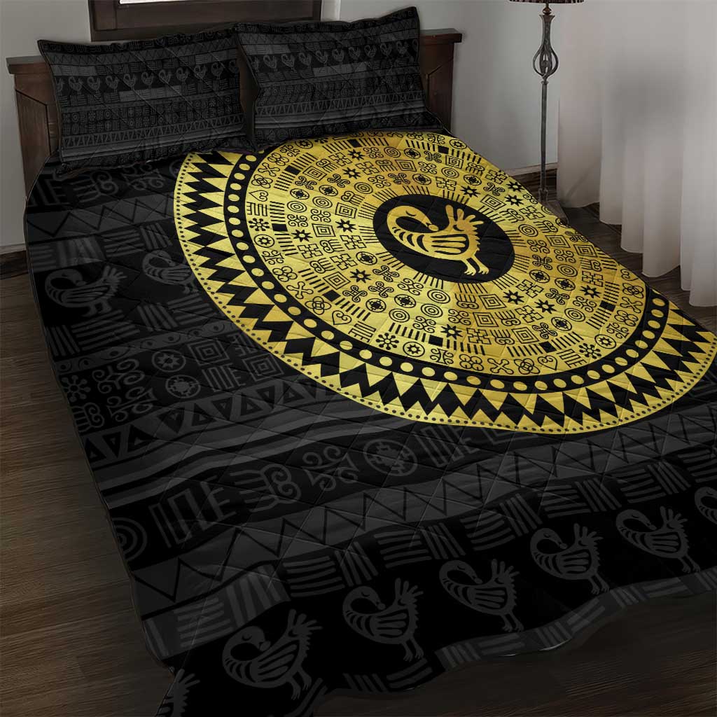 African Adinkra Quilt Bed Set Sankofa Bird - Gold Version - Chest Arm Tattoo