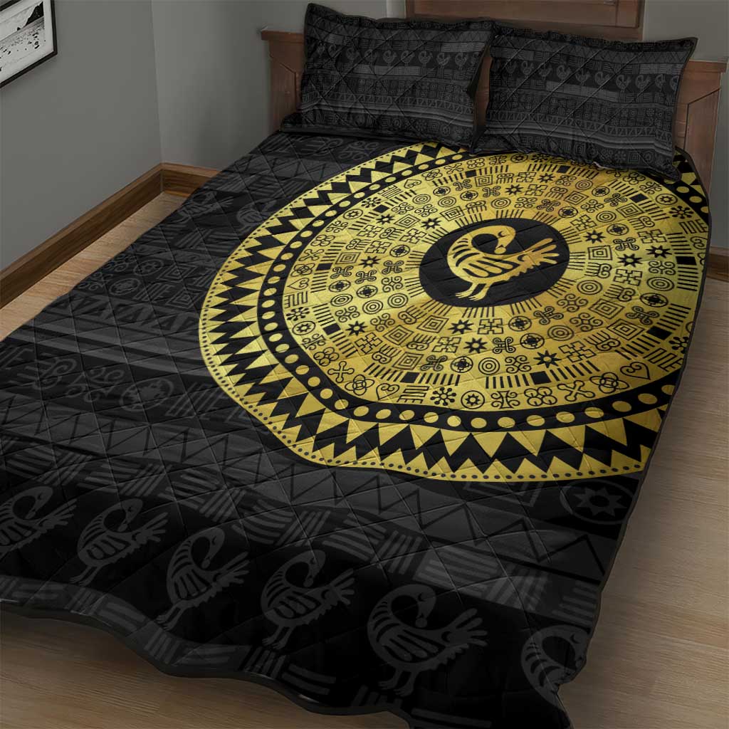 African Adinkra Quilt Bed Set Sankofa Bird - Gold Version - Chest Arm Tattoo