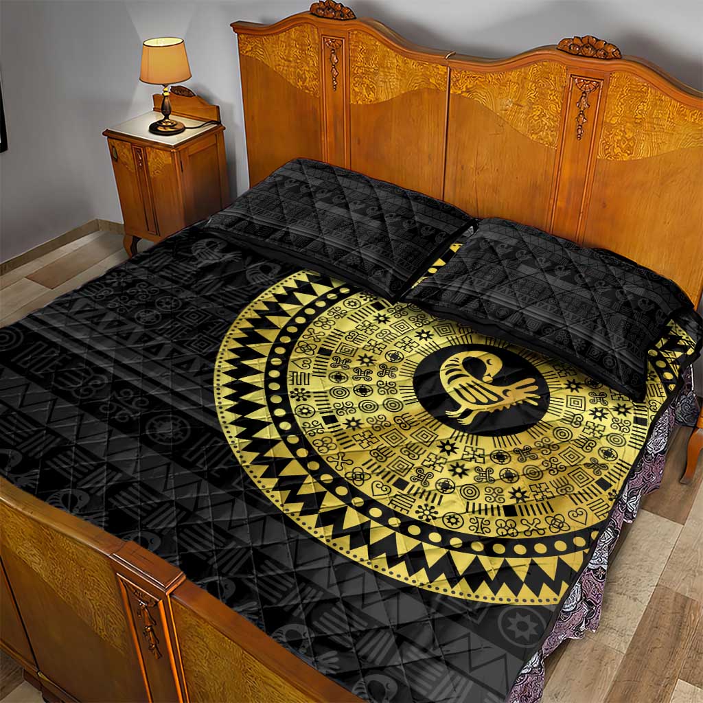 African Adinkra Quilt Bed Set Sankofa Bird - Gold Version - Chest Arm Tattoo