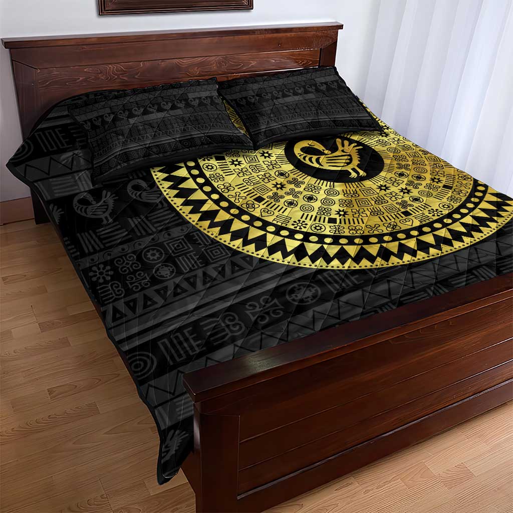 African Adinkra Quilt Bed Set Sankofa Bird - Gold Version - Chest Arm Tattoo