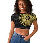 African Adinkra Raglan Cropped T shirt Sankofa Bird - Gold Version - Chest Arm Tattoo