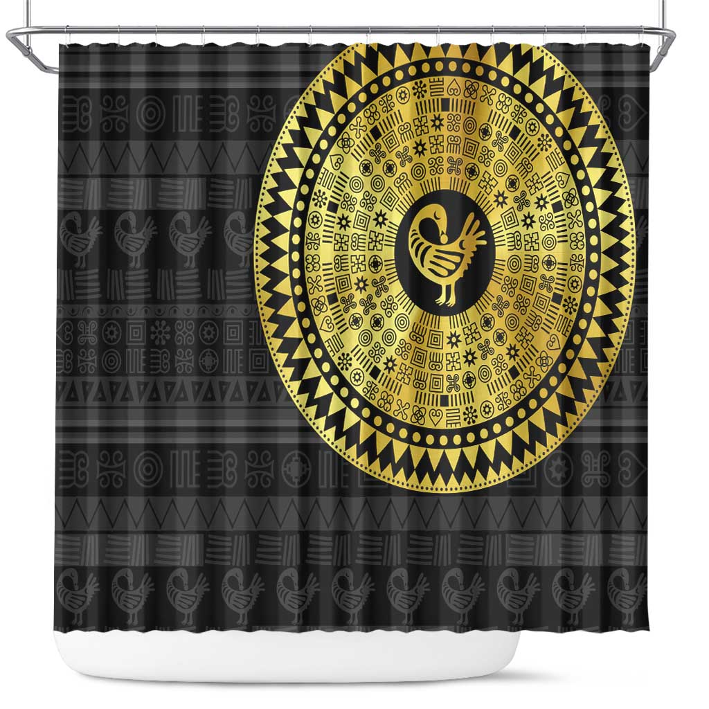 African Adinkra Shower Curtain Sankofa Bird - Gold Version - Chest Arm Tattoo