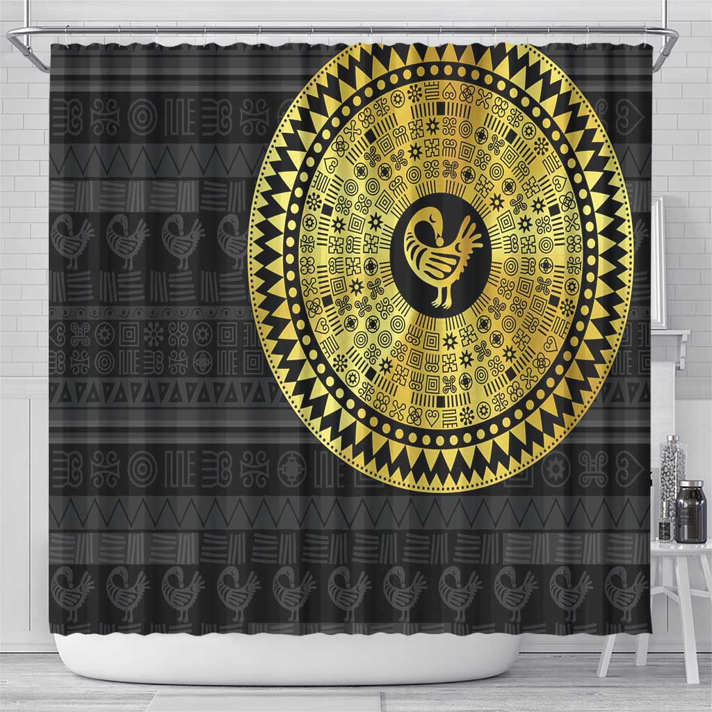 African Adinkra Shower Curtain Sankofa Bird - Gold Version - Chest Arm Tattoo