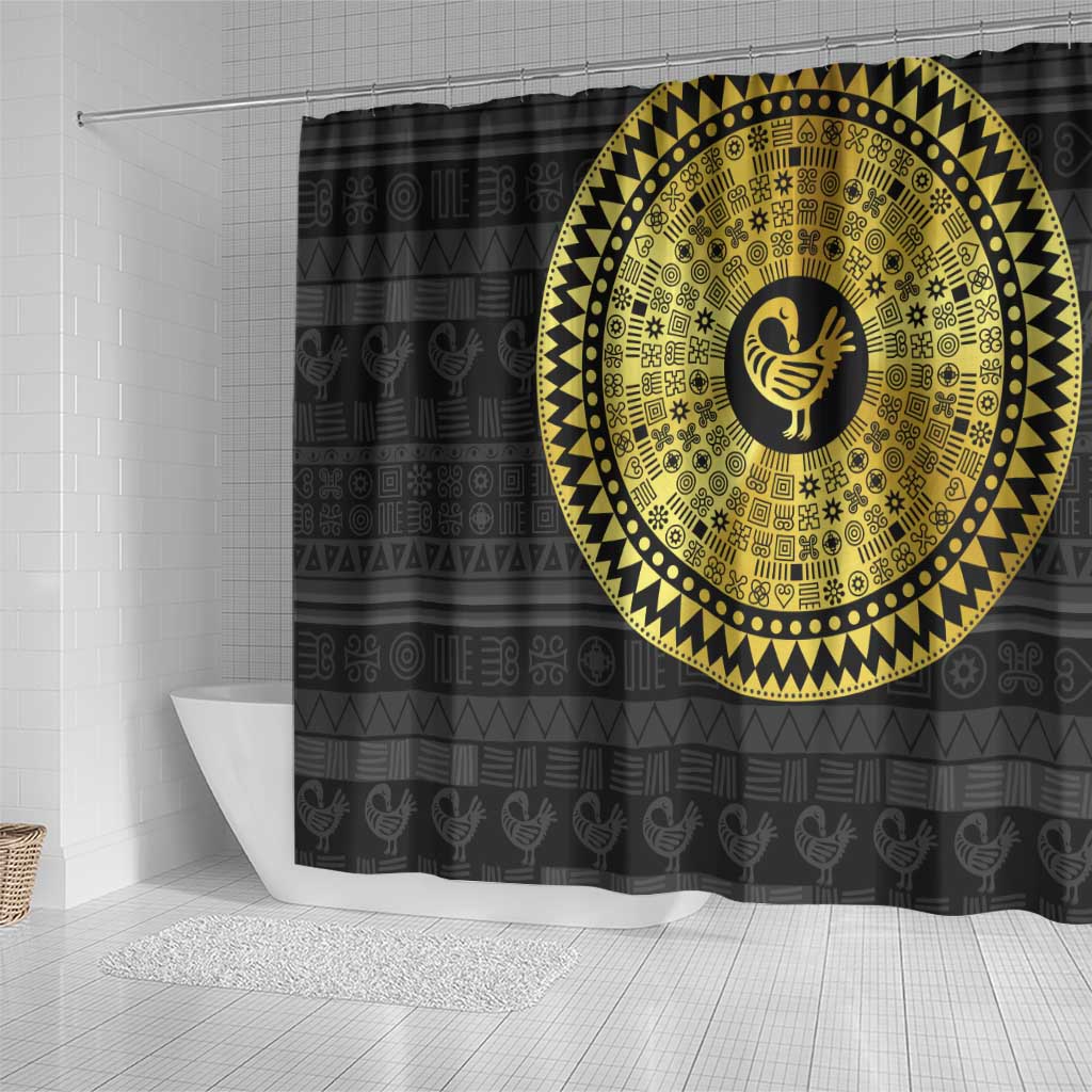 African Adinkra Shower Curtain Sankofa Bird - Gold Version - Chest Arm Tattoo