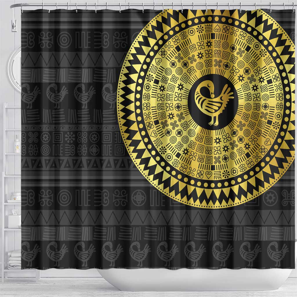 African Adinkra Shower Curtain Sankofa Bird - Gold Version - Chest Arm Tattoo