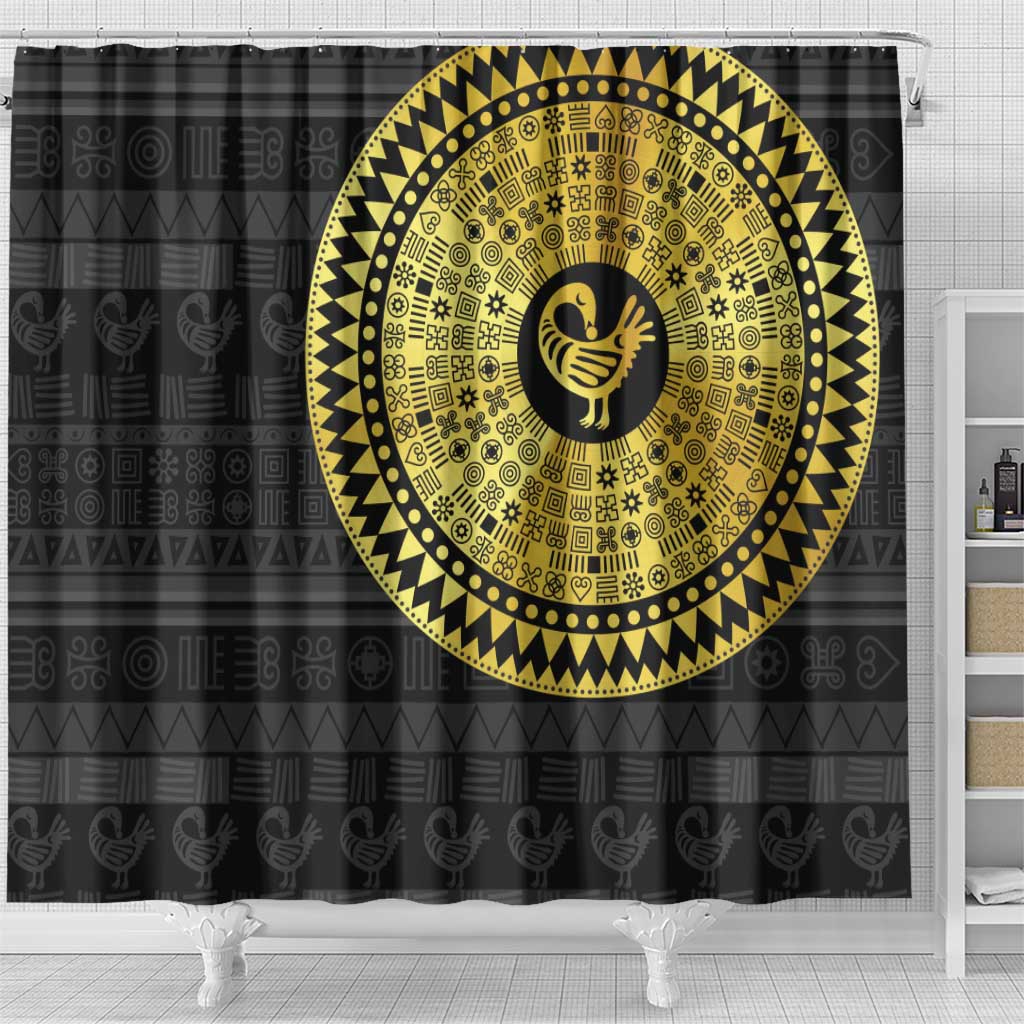 African Adinkra Shower Curtain Sankofa Bird - Gold Version - Chest Arm Tattoo