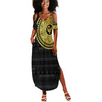 African Adinkra Summer Maxi Dress Sankofa Bird - Gold Version - Chest Arm Tattoo
