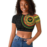 African Sankofa Bird Raglan Cropped T shirt Adinkra Symbols - Chest Arm Tattoo