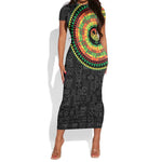 African Sankofa Bird Short Sleeve Bodycon Dress Adinkra Symbols - Chest Arm Tattoo