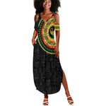African Sankofa Bird Summer Maxi Dress Adinkra Symbols - Chest Arm Tattoo