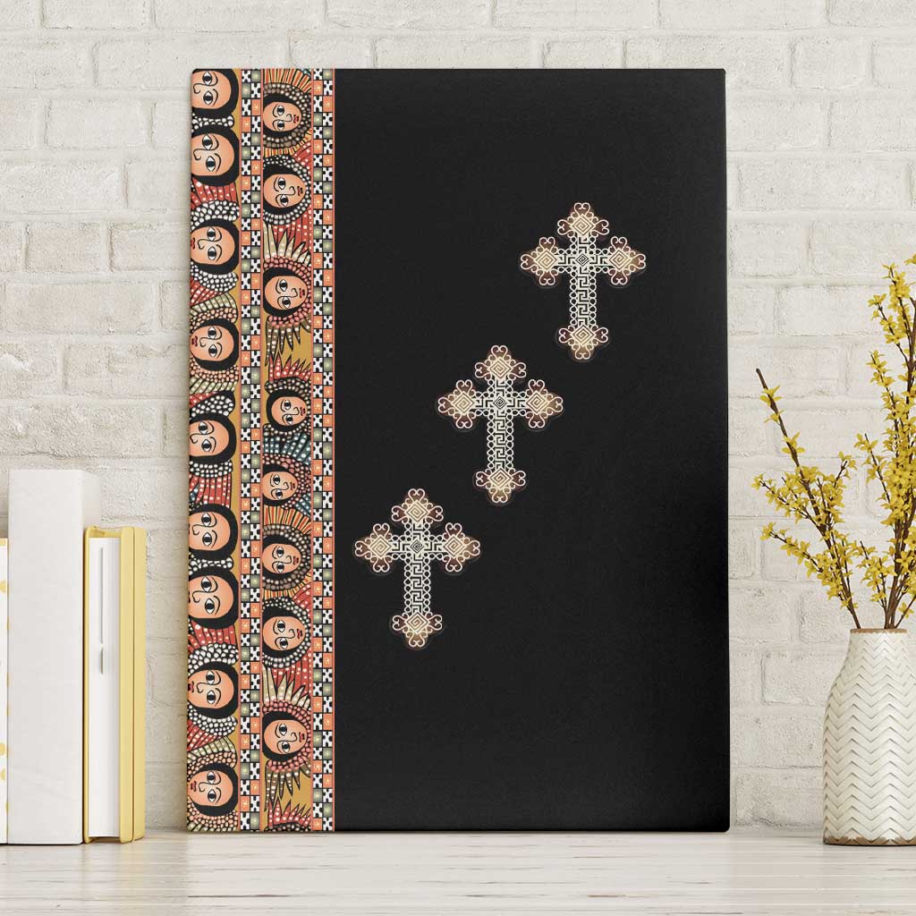 Ethiopia Angels Tilet With Cross Canvas Wall Art Black Color